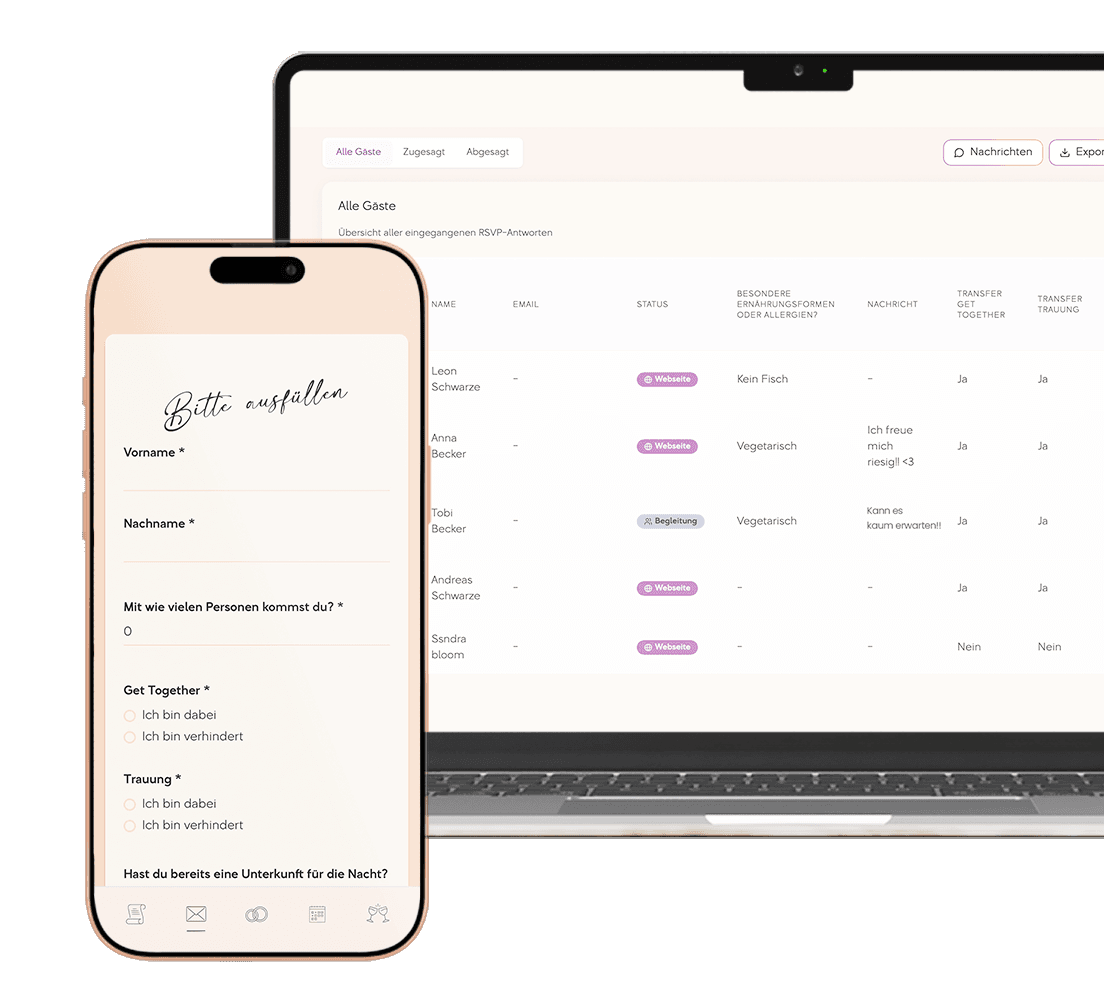 Online RSVP auf Smartphone und Laptop