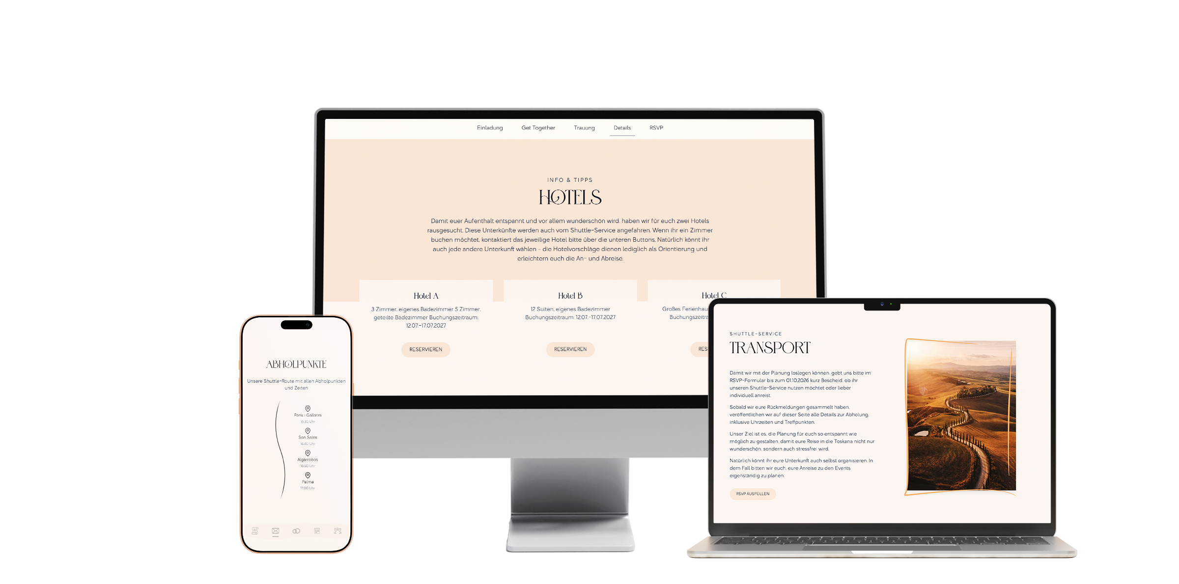 Hochzeitswebseiten Shuttle & Hotels